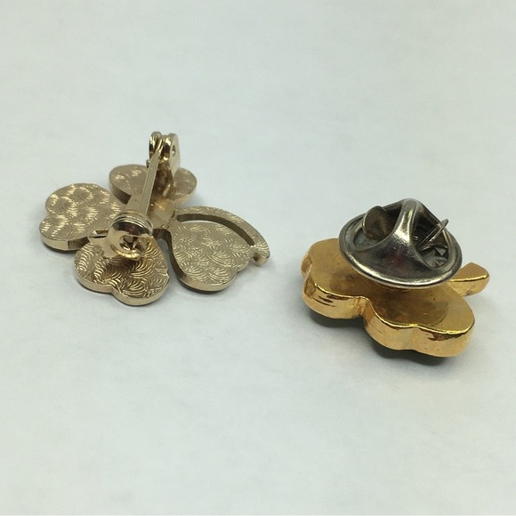 Saint Patricks Day Clover Pin Brooch Tie Tack Green Enamel Rhinestones Bundle 2 - Picture 8 of 8